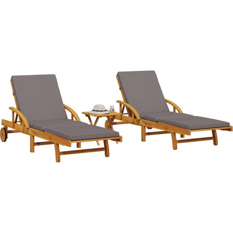 Sonnenliegen 2 Stk. mit Tisch Massivholz Akazie