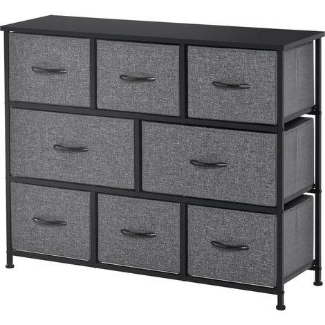 Commode 8 tiroirs en tissu avec structure métal, 100x30x78,5 cm, design moderne gris foncé (1/5)