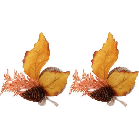 2PCS Lot de Serviettes Décoratives Halloween, Thème Automne Citrouille, Anneaux à Serviette avec Fleurs Artificielles, Feuilles d'Érable et Pommes de Pin (Modèle : CJK-6627) (1/5)