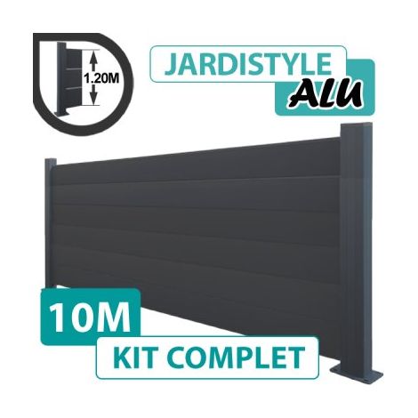 Kit Clôture Aluminium Gris Anthracite 10M - Pleine - Sur Platines - 1,20 mètre (1/4)