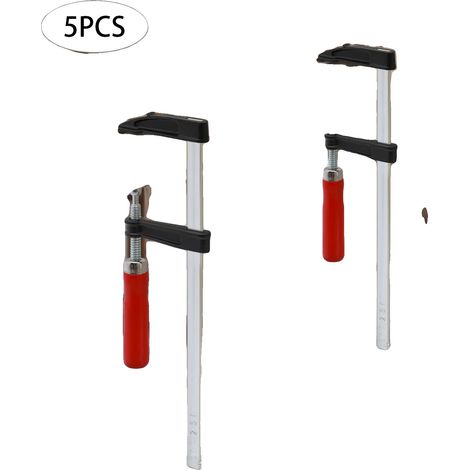 Morsetto a F, Materiale: acciaio A3, Larghezza di serraggio: 2 pollici, Dimensioni di serraggio effettive: 9,9 pollici, Movimento dell'albero del filo: 1,3-1,5 pollici, Design antiscivolo: scanalature (1/5)
