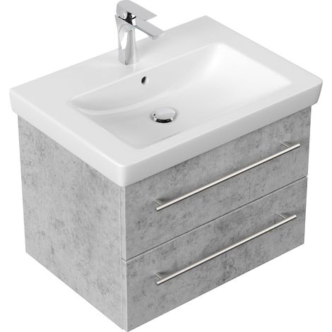 Badmöbel mit Villeroy und Boch Subway 2.0 Waschbecken 65 cm SoftClose beton