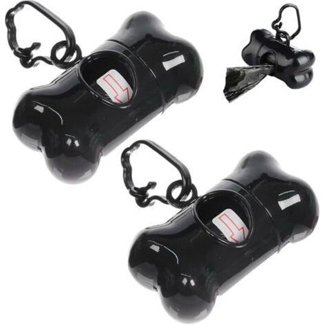 2 Pièces Distributeur sac a crottes chien, avec Laisse Clip, 2 Rouleau Sacs pour Déjections Canines, Noir (1/5)