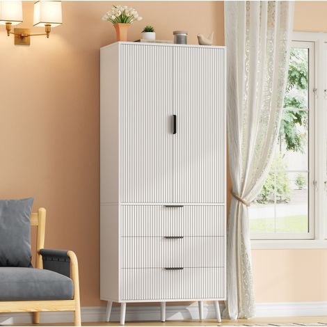 MODFU – Armadio contenitore 75x35x180 cm in MDF con 2 ante, 3 cassetti, ripiani regolabili, anti-ribaltamento e carico 50 kg – Bianco (1/5)