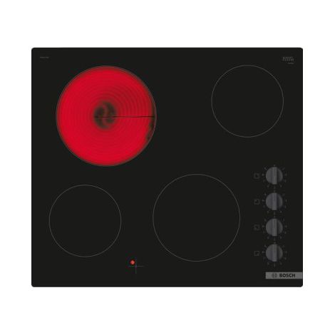 Bosch – Table de cuisson vitrocéramique 4 foyers – Encastrable 6600W – Commandes latérales – Dimensions 59.2 x 52.2 cm