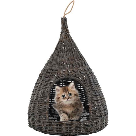 vidaXL Casa para gatos con cojín forma tipi sauce natural gris 40x60cm (1/4)