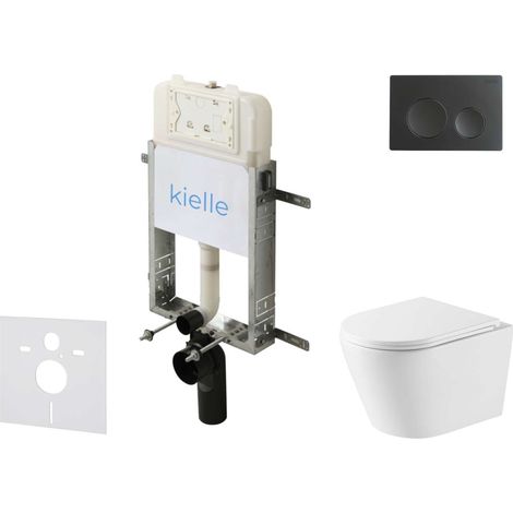 kielle Genesis New - Conjunto de instalación empotrada, inodoro Nefia, Vortex Rimless+, asiento softclose y pulsador Gemini New I, negro mate 30528SZ48 (1/5)