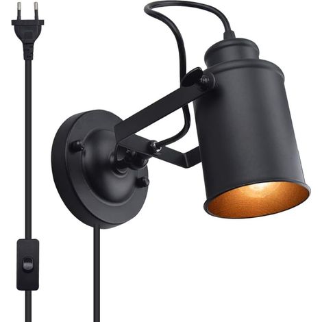 E27 Base Applique Murale en Métal Vintage Loft Industrielle Lampe Angle Ajustable pour Chambre Restaurant Café Bar (avec Prise EU, Sans Ampoule) (1/5)