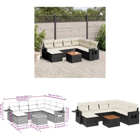 8-tlg. Garten-Sofagarnitur mit Kissen Schwarz Poly Rattan - Gartenmöbel Set - PE-Rattan Möbel - Outdoor Lounge - Esszimmergarnitur - Balkonmöbel - Home & Living (1/3)