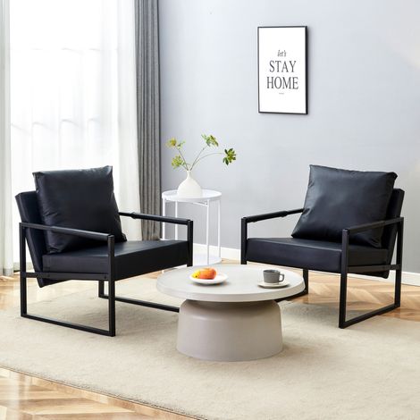 Fauteuil de lecture noir en similicuir PU avec cadre métal, 68,6 x 75,5 x 75,2 cm, OKWISH (1/5)