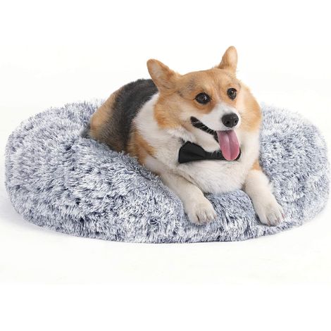 FEANDREA Panier pour Chien, Lit Ronde en Forme de Beignet, Canapé, Coussin Central Amovible et Lavable, Tissu Peluche Doux, Ø70 cm, Gris Clair PGW039G01 (1/5)
