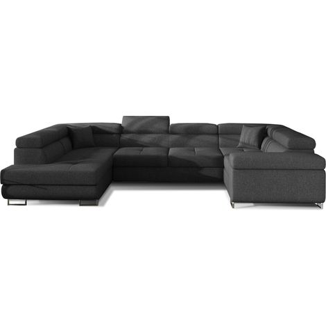 Canapé convertible convertible TOVY tissu - Rangement et têtières réglables à gauche-Gris foncé-Coffre à gauche (1/5)