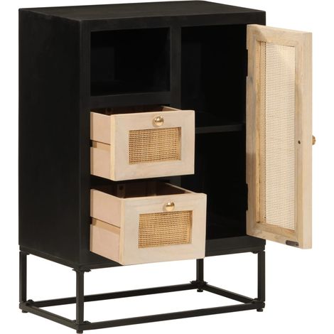 Maison Exclusive - Credenza Nera 55x30x76 cm in Legno Massello di Mango e Ferro (1/5)