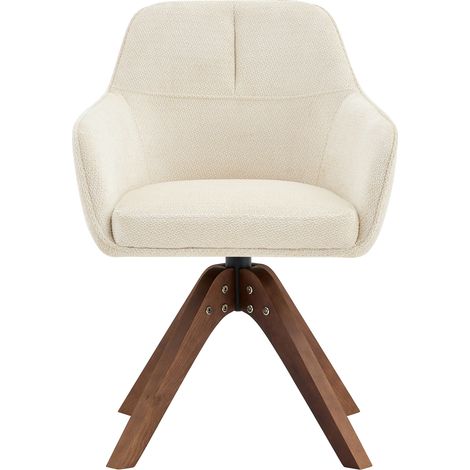Lot de 2 chaises de salle à manger pivotantes 360°, en tissu crème avec dossier ergonomique et accoudoirs, pieds en bois foncé, style chic - CHICFURN (1/5)