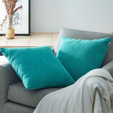 Housse Coussin 60x60 cm Bleu Canard Taie d'oreiller Carrés Lot de 2 pour Gros Coussin de Canapé Lit Décoration Salon Chambre S (1/5)