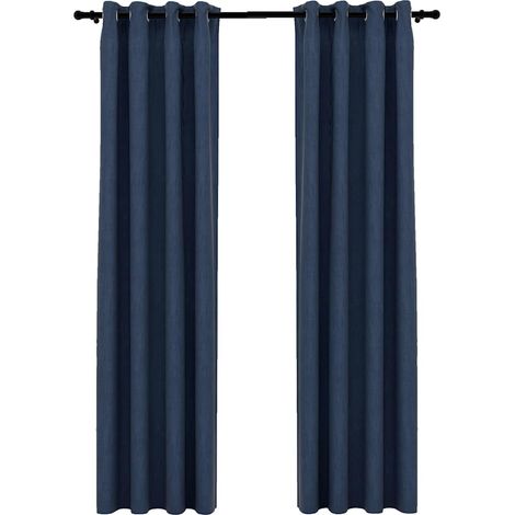 Maison Exclusive - Rideaux occultants Aspect lin avec œillets 2 pcs Bleu 140x225cm (1/5)