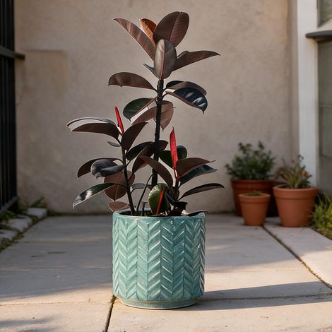 Pot de fleurs en céramique émaillée bleu profond Ø 38 cm (1/5)