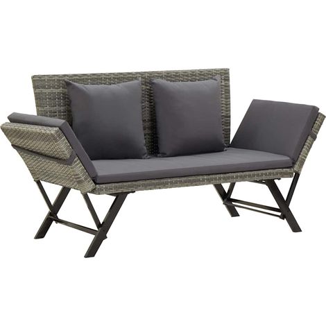 vidaXL Banco de jardín con cojines ratán sintético gris 176 cm (1/5)