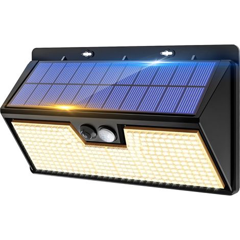 Lampes de sécurité solaires d'extérieur avec détecteur de mouvement, étanches IP65 sans fil PIR pour extérieur, jardin, cour, chemin (blanc chaud) (1/5)
