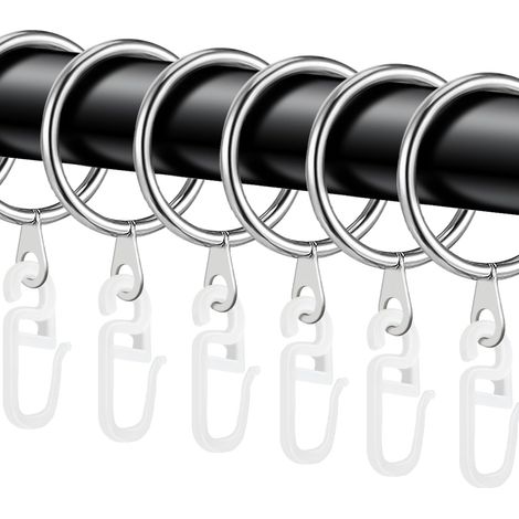 40pcs Anneaux de Rideau Argent en métal et Crochets de Rideau,30mm Diamètre Intérieur pour Rideaux de Douche,Rideaux du Sol au Plafond (Argent) (1/5)