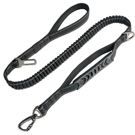 Guinzaglio antistrappo per cani di grossa taglia (1,65 m), cintura di sicurezza con assorbimento degli urti, cuciture riflettenti e doppia maniglia (nero)