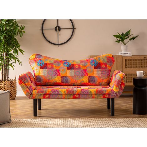 Les Tendances – Canapé convertible 2 places tissu patchwork 140cm – Accoudoirs multi-positions – Couchage L 180 x P 65 cm – Structure métal (1/5)