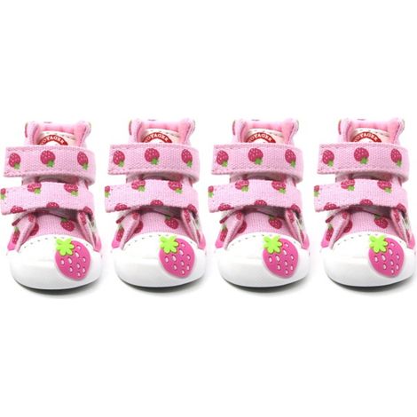 Chaussures pour chiens, bottines mignonnes à fraises, antidérapantes en toile, protège-pattes pour petits chiens, adaptées pour le printemps et l'été (1/5)