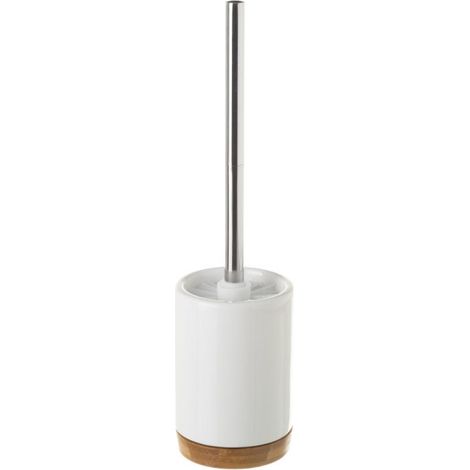 Brosse WC ronde céramique blanche et bambou 10x10x38.5cm (1/4)
