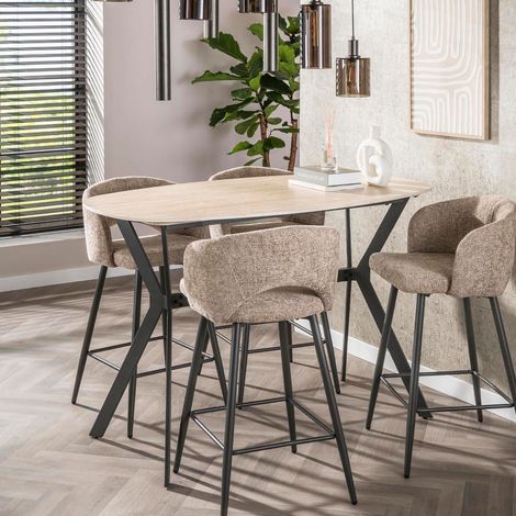 Table de bar 140x75x92 cm effet travertin et métal anthracite - KRIOLA (1/4)
