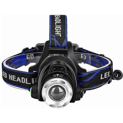 Linterna frontal LED potente, recargable, con faro ajustable y 3 modos de iluminación. Incluye cable USB y 2 baterías 18650 para pesca y ciclismo. (1/2)