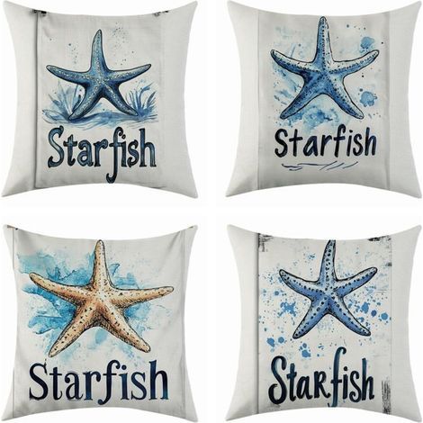 45x45 cm linen cushion cover with fringe, starfish pattern, perfect for living room, bedroom, or garden.