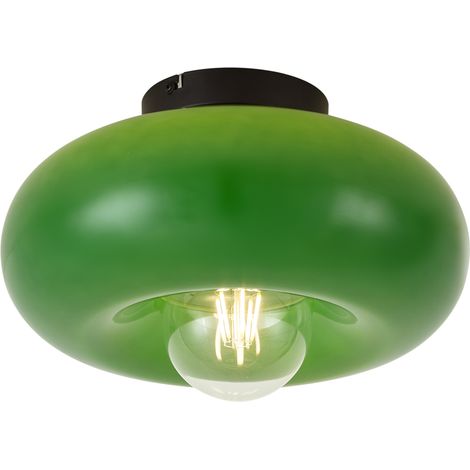 QAZQA Lámpara de techo retro negra con cristal verde 30cm - Glaze (1/5)
