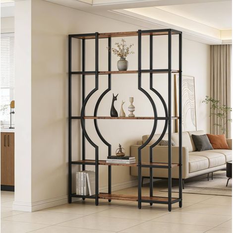 Libreria a 5 ripiani in metallo e legno nero OKMYHOME (1/5)