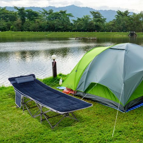 Cama plegable camping con colchón y bolsillo azul OKMYHOME (1/3)