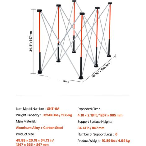 Werkstand, Klappdesign, 4500 lbs Tragfähigkeit, 6Beine 867mm (1/2)