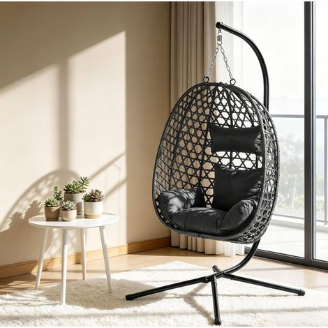 Fauteuil suspendu en rotin PE avec cadre métal réglable en hauteur Anthracite 105x105x195 cm (1/4)