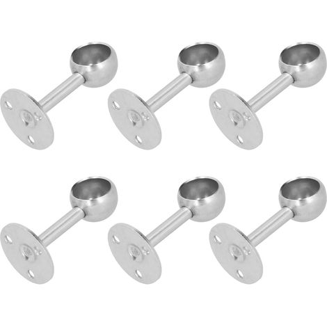 6 supports de tringle à rideau en acier inoxydable avec bride, pour armoire et penderie, lot de 6 pièces, demi-passe 22 mm