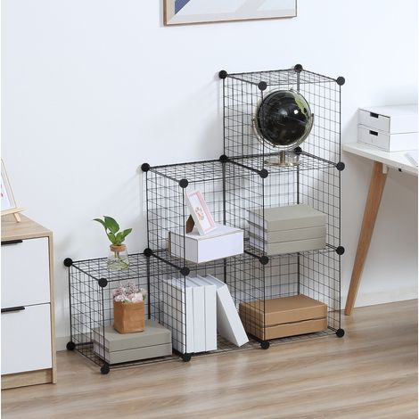 Estantería modular de 6 cubos de metal, 109 x 37 x 109 cm, negra HAVRYA (1/5)