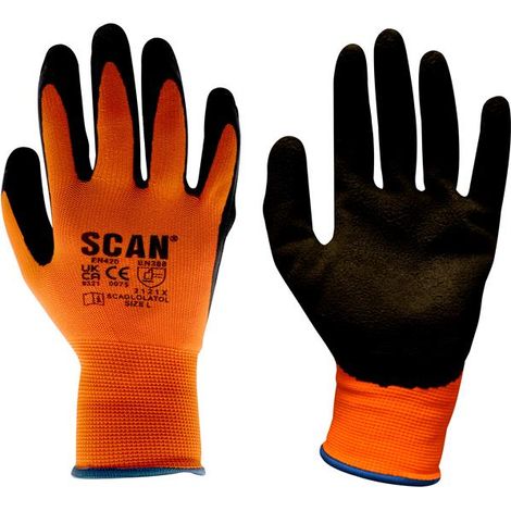 Scan Hi-Vis Orange Foam Latex Coated Gloves - Medium Size 8 SCAGLOLATOM