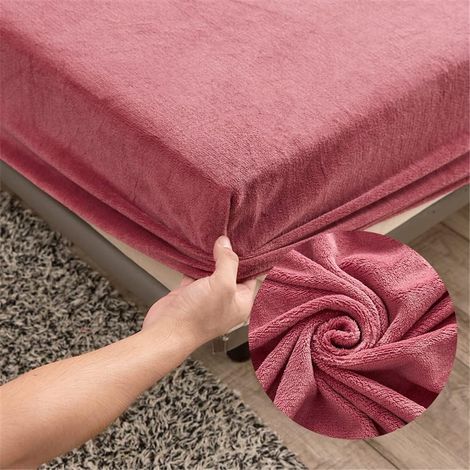 JSSEVN - Sábana bajera ajustable de 90x200 cm en felpa, terciopelo rosa, sábana infantil - Sábana gruesa para colchón individual, franela cepillada con borde elástico (1/5)