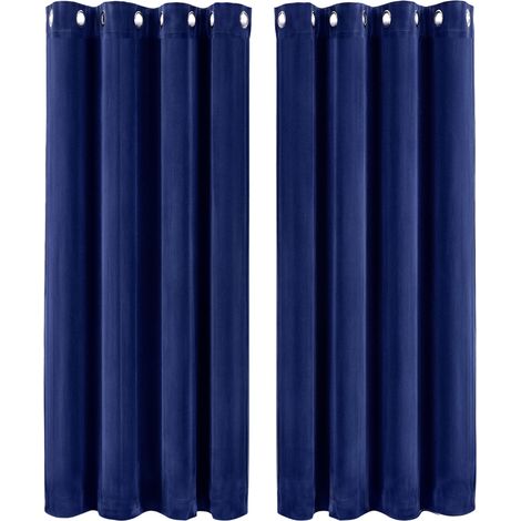 Marlow Thick Thermal Blackout Curtains Velvet 46x54 Inch Eyelet Ring Top Blue (1/5)