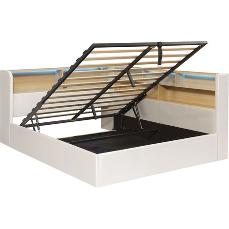 Tagesbett 140x200 cm mit hydraulischem Stauraum, beiger Samt, LED, USB und Typ-C (1/5)