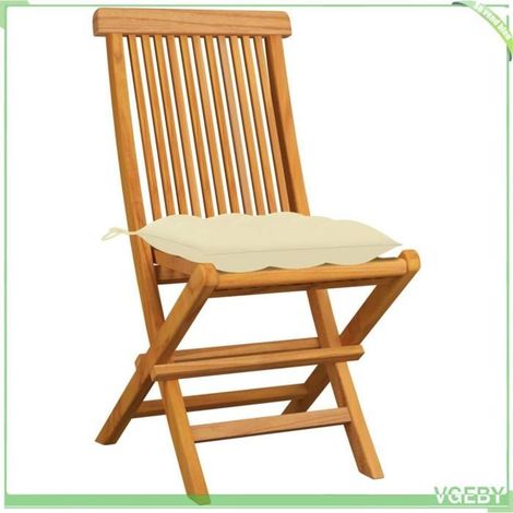 Chaise de jardin - FAFEICY - 3062585 - Teck massif - Pliable - Coussins blanc cassé (1/5)