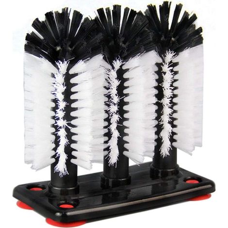 Brosse de nettoyage pour bouteilles d'eau et verres avec ventouse, 3 têtes de brosse à poils pour verres à bière, verres à pied, verres à vin rouge et plus encore. Outils pour bar, cuisine et évier. (1/5)