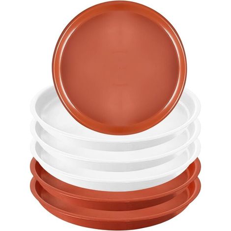 CSPARKV Lot de 6 Soucoupe pour Pot de Fleur 20 cm Plateau pour Plantes en Plastique Dessous de Jardinière Ronde Réutilisable sous-Pot Assiettes pour Intérieur et Extérieur (Brun & Blanc) (1/4)
