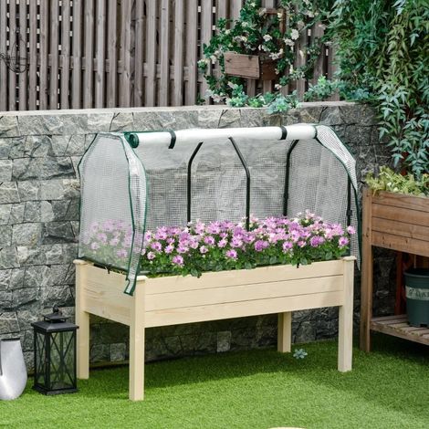 Fioriera rialzata 121 x 55 x 117 cm con telo avvolgibile, legno naturale DESVIAE (1/5)