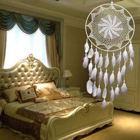 Attrape-rêve Dreamcatcher Dream Catcher Blanc Plume Suspendus Décor - - Rond - Intérieur (1/4)