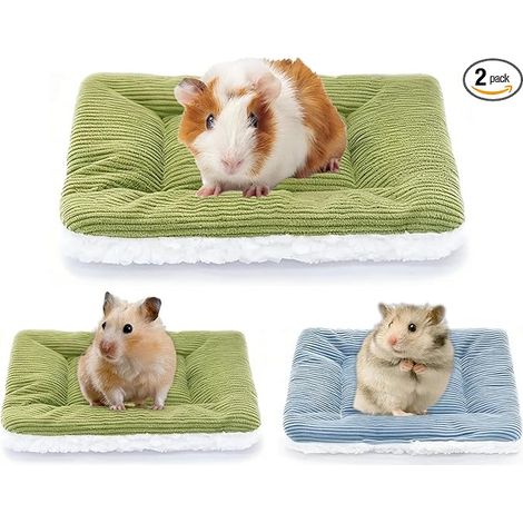 Plush Bed for Small Animals, 32 x 23 cm Rabbit Bed, Green Blue Plush Mat Blanket for Rabbit, Chinchilla, Squirrel, Hamsters, Guinea Pig Hedgehog, Small Animals (1/5)