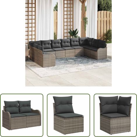 vidaXL Gartenmöbel - Gartensofa-set mit Speicher 10 pcs Grau Poly-Rattan (1/5)