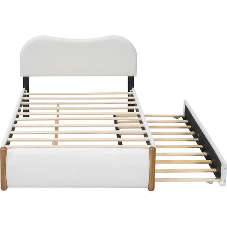 CAIziLit plat 140200cm, rembourré,avec lit gigogne coulissant pratique,blanc (1/5)
